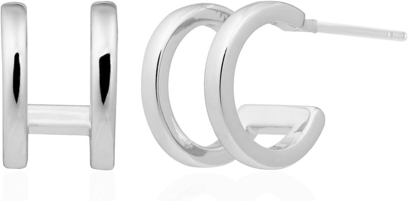 Obidos 14K Gold Plated Triple Huggie Illusion Stud Earrings | Double Huggie Hoop Earrings for One Hole | Gold Hoop Earrings for Women | Drop earrings - Image 1